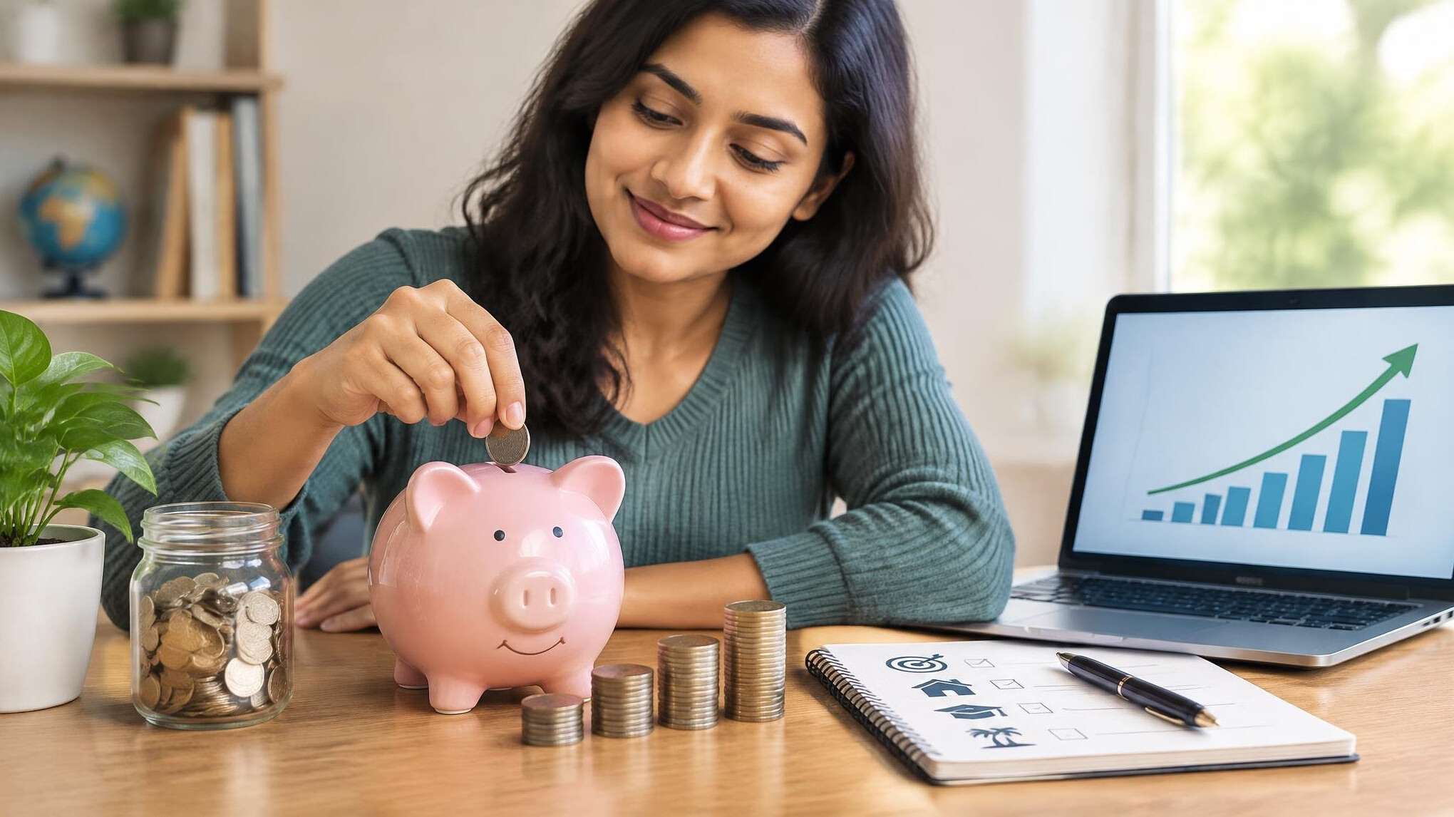 person saving money in bank