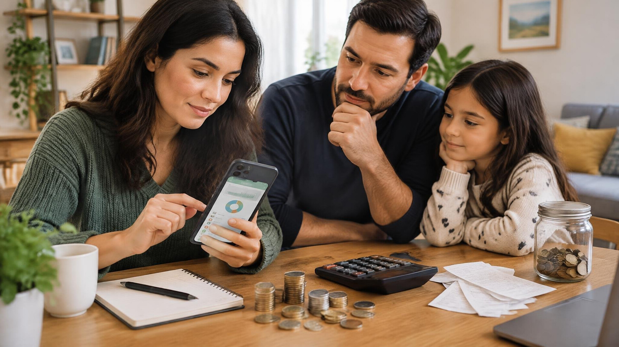 woman checking finances on phone
