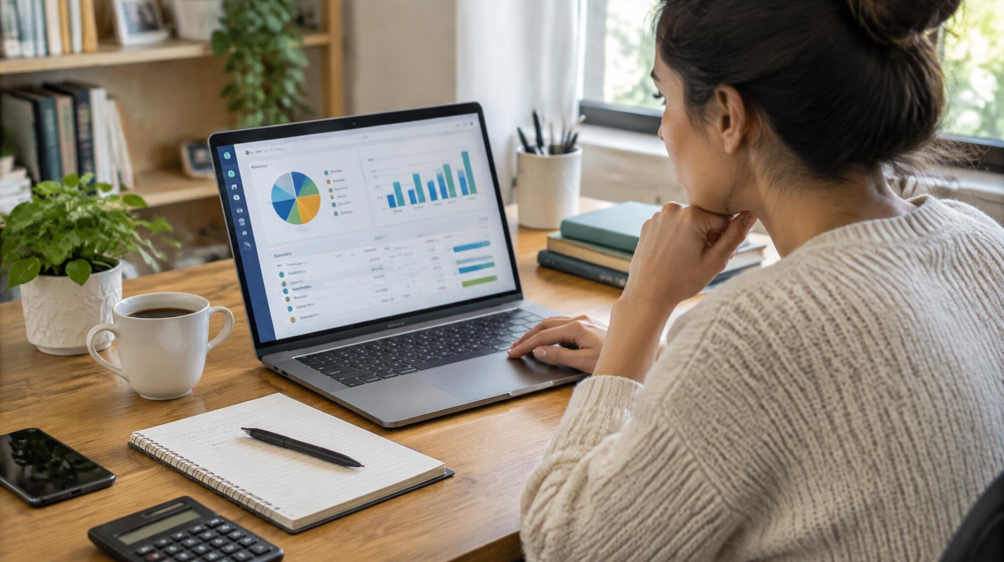 person reviewing budget on laptop
