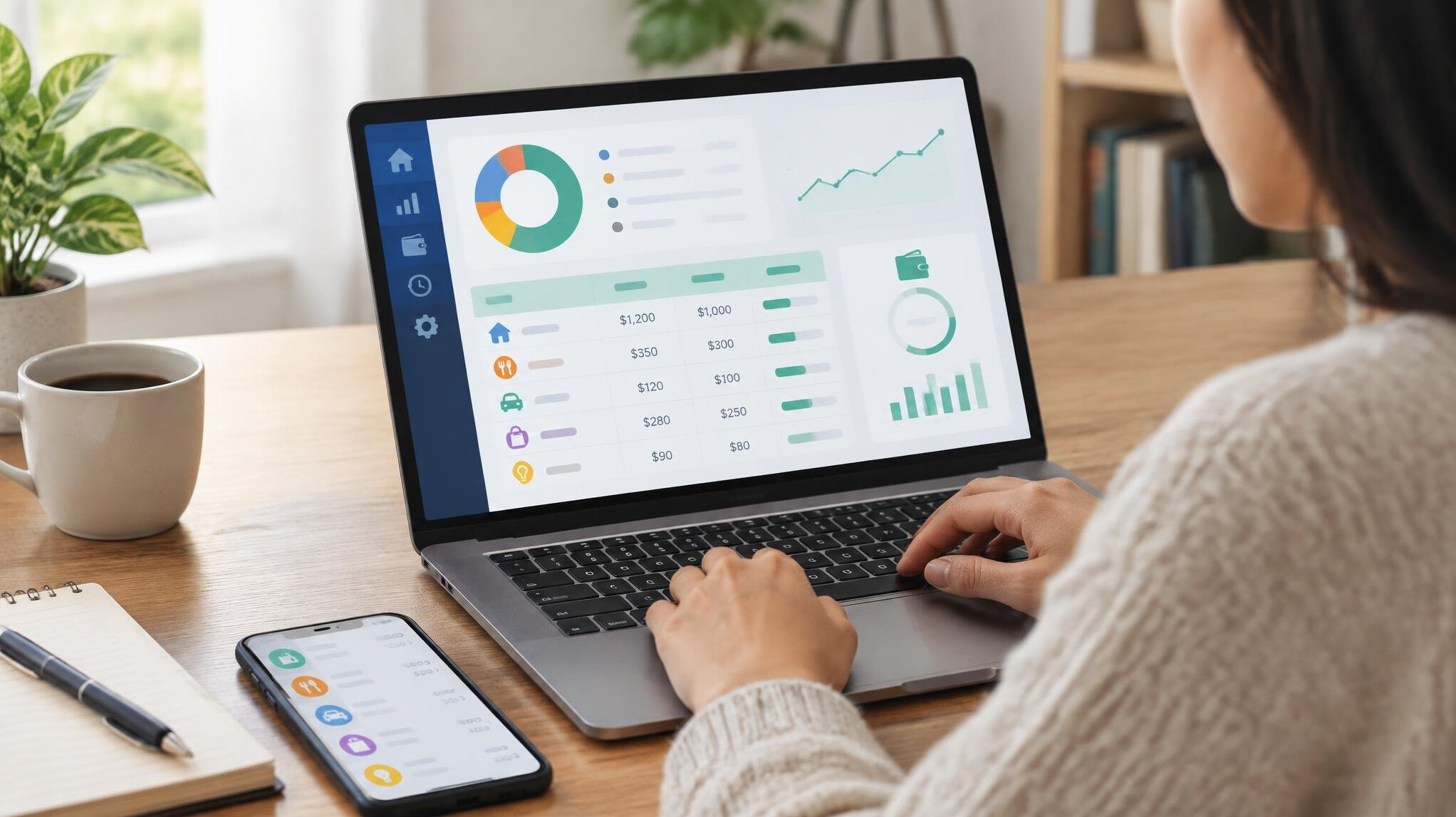 person using finance app on laptop