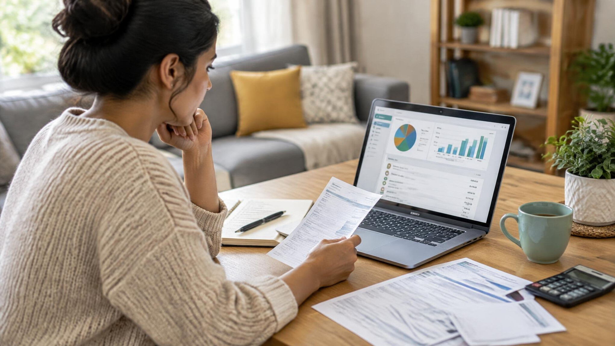 person checking budget on laptop